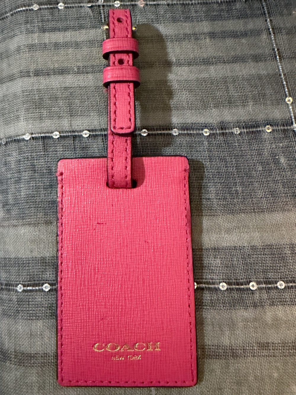 Coach Hot Pink Leather Luggage Tag with Gold Logo